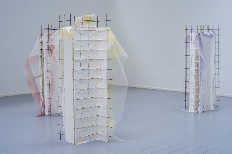 Models of Now, Then and Maybe, installation view, 2014Plaster, screen mesh, spray, mdf, paintEach object 200 x 80 x 80 cm